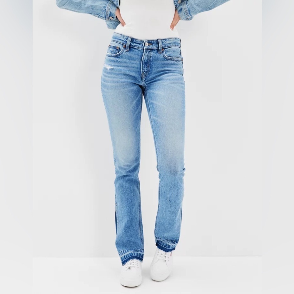 NWT American Eagle Denim Jeans 90s Low Rise Kick Two Tone Blue Mid Wash Size 2​​ - Picture 5 of 13